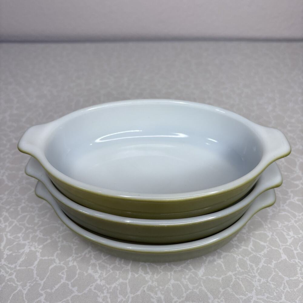Vintage Pyrex Set Of 3 #700 Oval 10 oz Petite Au Gratin Avocado Green